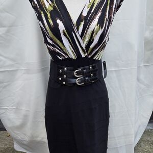 Bisou Bisou Black and White Dress with Belt Size 12